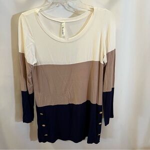 Emerald Color Block Long Sleeve Tunic with Gold Button Detail, Size M